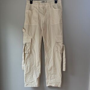 LoveGen Women’s Spring Cream/Off-White Retro 90s Cargo Utility Pants Wide Leg